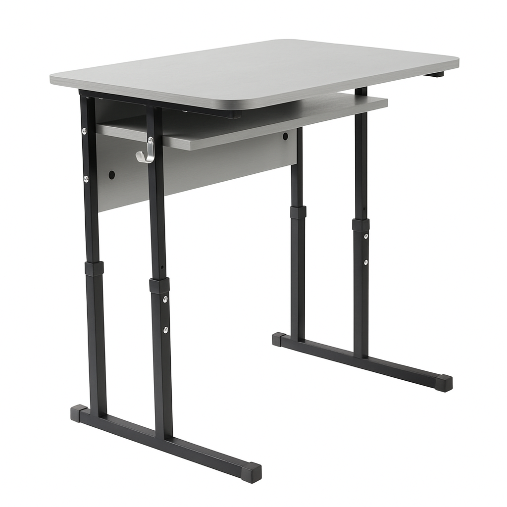 1-місний учнівський стіл з полицею, на квадратній металевій трубі, для навчальних закладів, ЛЕЛЕКА, 700х500х640-760 мм.